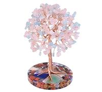 Nupuyai Aquamarine & Rose Quartz Crystal Money Tree with Agate Slice Base, Energy Healing Stone Tree Good Luck Fengshui Spiritual Ornament Home Office Decor