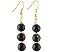 Nupuyai Black Agate 3 Beads Wire Wrap Vintage Drop Earrings for Women, Healing Crystal Stone Dangle Earrings for Wedding Party, 50mm