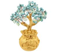 Nupuyai Blue Howlite Turquoise Crystal Money Tree with Golden Money Bag Base for Home Office Decor, Wealth and Luck Bonsai Tree Fengshui Ornament with Gift Box