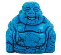 Nupuyai Blue Howlite Turquoise Healing Crystal Lucky Buddha Statue, Pocket Stone Laughing Happy Buddha Figure Ornament for Home Office