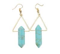Nupuyai Blue Howlite Turquoise Hexagonal Healing Crystal Stone Vintage Dangle Earrings for Women, Triangle Gold Plated Drop Earrings for Wedding Party, 66mm