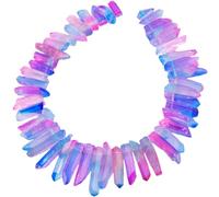Nupuyai Blue Purple Titanium Coated Irregular Rock Crystal Points for DIY Jewellery Making, Rough Sticks Aura Crystal Quartz Spike Stone Beads