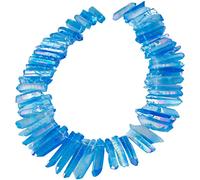 Nupuyai Blue Titanium Coated Irregular Rock Crystal Points for DIY Jewellery Making, Rough Sticks Aura Crystal Quartz Spike Stone Beads