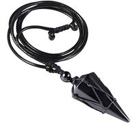 Nupuyai Braided Obsidian Crystal Point Pendant Necklace for Women Men, Hexagonal Pendulum Pendant with Adjustable Cord