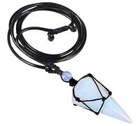 Nupuyai Braided Opalite Crystal Point Pendant Necklace for Women Men, Hexagonal Pendulum Pendant with Adjustable Cord
