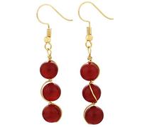 Nupuyai Carnelian 3 Beads Wire Wrap Vintage Drop Earrings for Women, Healing Crystal Stone Dangle Earrings for Wedding Party, 50mm