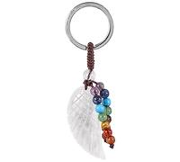 Nupuyai Carved Angel Wing Crystals Keychain, 7 Chakra Beads Tassel Key Ring