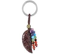 Nupuyai Carved Angel Wing Crystals Keychain, 7 Chakra Beads Tassel Key Ring