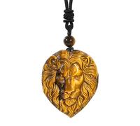 Nupuyai Carved Lion Head Tiger's Eye Pendant Necklace for Men