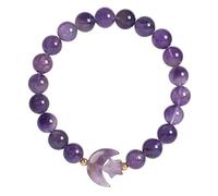 Nupuyai Carved Moon Star Amethyst Crystal Stone Bracelet for Women, 8mm Round Beads Stretch Bracelet Lucky Charm