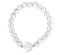 Nupuyai Carved Moon Star Rock Crystal Stone Bracelet for Women, 8mm Round Beads Stretch Bracelet Lucky Charm