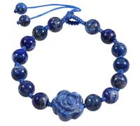 Nupuyai Carved Rose Flower Lapis Lazuli Crystal Stone Bracelet for Women, Braided Stone Adjustable Crystal Beads Bracelet