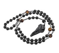 Nupuyai Carved Stone Raven Skull Pendant Necklace for Men Women, Viking Witchy Catholic Tiger's Eye & Black Hematite Beads Rosary Necklace for Prayer Protection, Black Geode Drusy Aagte Stone, Tiger's