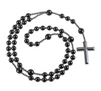 Nupuyai Catholic Rosary Beads Necklace, Hematite Crystal Cross Pendant Men