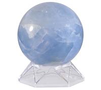 Nupuyai Celestite Crystal Ball with Acrylic Stand, Scrying Meditation Feng Shui Crystal Stone Sphere Sculpture Home Office Decor, 71-80mm