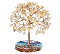 Nupuyai Citrine Crystal Money Tree with 7 Chakra Base, Energy Healing Good Luck Tree Figurines Fengshui Crystals Ornament for Home Office Decor