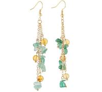 Nupuyai Citrine & Green Aventurine Crystal Stone Drop Earrings for Women, Chip Stone Beads Gold Long Tassel Dangle Earrings for Wedding Party, 80mm