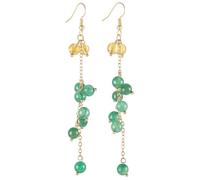 Nupuyai Citrine & Green Aventurine Crystal Stone Drop Earrings for Women, Round Beads Gold Long Tassel Dangle Earrings for Wedding Party, 93mm