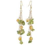 Nupuyai Citrine & Peridot Crystal Stone Drop Earrings for Women, Chip Stone Beads Gold Long Tassel Dangle Earrings for Wedding Party, 80mm