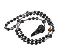 Nupuyai Crow Skull Crystal Rosary Beads Necklace for Men | Hand-Carved Raven Skull Pendant, Mixed Obsidian, Tiger's Eye, Hematite Crystal Beads, Natural Viking Amulet Jewellery for Men