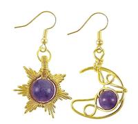 Nupuyai Crystal Stone Moon Star Drop Earrings for Women | Wire Wrap Beaded Dangle Earrings, Handmade Asymmetrical Healing Crystal Jewelry, Ideal for Party, Wedding & Vacation