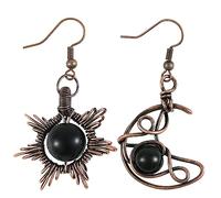 Nupuyai Crystal Stone Moon Star Drop Earrings for Women | Wire Wrap Beaded Dangle Earrings, Handmade Asymmetrical Healing Crystal Jewelry, Ideal for Party, Wedding & Vacation