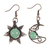 Nupuyai Crystal Stone Moon Star Drop Earrings for Women | Wire Wrap Beaded Dangle Earrings, Handmade Asymmetrical Healing Crystal Jewelry, Ideal for Party, Wedding & Vacation