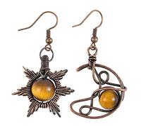 Nupuyai Crystal Stone Moon Star Drop Earrings for Women | Wire Wrap Beaded Dangle Earrings, Handmade Asymmetrical Healing Crystal Jewelry, Ideal for Party, Wedding & Vacation