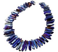 Nupuyai Dark Blue Titanium Coated Irregular Rock Crystal Points for DIY Jewellery Making, Polished Sticks Aura Crystal Quartz Spike Stone Beads