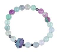 Nupuyai Double Terminated Hexagonal Stone Fluorite Crystal Stone Bracelet for Women Men, 8mm Round Crystal Beads Stretch Bracelet for Unisex