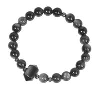 Nupuyai Double Terminated Hexagonal Stone Silver Obsidian Crystal Stone Bracelet for Women Men, 8mm Round Crystal Beads Stretch Bracelet for Unisex