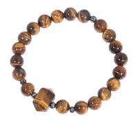 Nupuyai Double Terminated Hexagonal Stone Tiger's Eye Crystal Stone Bracelet for Women Men, 8mm Round Crystal Beads Stretch Bracelet for Unisex