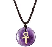 Nupuyai Egyptian Ankh Cross Amethyst Round Stone Pendant Necklace Women