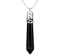 Nupuyai Energy Black Agate Healing Crystal Point Pendant Necklace for Women Men, Protection Hexagonal Pendant with Chain 58cm