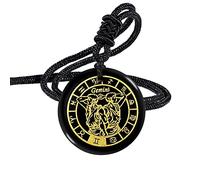 Nupuyai Engraved 12 Constellation Pendant Necklace for Men Women, Round Healing Stone Amulet Obsidian Pendant with Adjustable Rope 46-62cm, Gemini