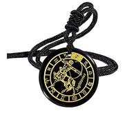 Nupuyai Engraved 12 Constellation Pendant Necklace for Men Women, Round Healing Stone Amulet Obsidian Pendant with Adjustable Rope 46-62cm, Sagittarius