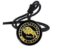 Nupuyai Engraved 12 Constellation Pendant Necklace for Men Women, Round Healing Stone Amulet Obsidian Pendant with Adjustable Rope 46-62cm, Taurus