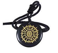 Nupuyai Engraved Amulet Obsidian Necklace for Men Women, Talisman Healing Crystal Round Stone Pendant with Adjustable Rope 46-62cm, Rudder