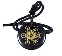Nupuyai Engraved Amulet Obsidian Necklace for Men Women, Talisman Healing Crystal Round Stone Pendant with Adjustable Rope 46-62cm, Metatron's Cube