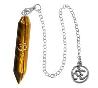 Nupuyai Engraved Crown Chakra Obsidian Crystal Point Pendulum for Divination Scrying, Double Terminated Polished Crystal Stone Pendulum with Crown Chakra Chain