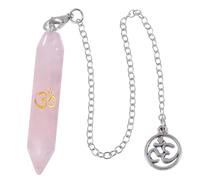 Nupuyai Engraved Crown Chakra Rose Quartz Crystal Point Pendulum for Divination Scrying, Double Terminated Polished Faceted Hexagonal Crystal Stone Pendulum with Crown Chakra Chain