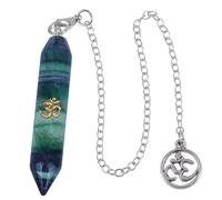 Nupuyai Engraved Crown Chakra Tiger's Eye Crystal Point Pendulum for Divination Scrying, Double Terminated Polished Faceted Hexagonal Crystal Stone Pendulum with Crown Chakra Chain
