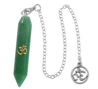Nupuyai Engraved Crown Chakra White Quartz Crystal Point Pendulum for Divination Scrying, Double Terminated Polished Faceted Hexagonal Crystal Stone Pendulum with Crown Chakra Chain