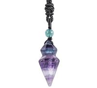 Nupuyai Fluorite Crystal Point Pendant Necklace with Adjustable Cord, Protection Amulet Energy Healing Faceted Stone Arrowhead Pendant for Women Men