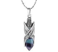 Nupuyai Fluorite Crystal Quartz Point Necklace for Women, Vintage Wing Wrapped Healing Hexagonal Stone Pendant with Chain