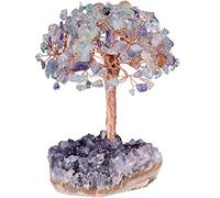 Nupuyai Fluorite Crystal Tree with Amethyst Cluster Base, Money Tree Figurine, Fengshui Ornament, Home Office Decor