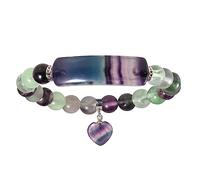 Nupuyai Fluorite Healing Crystal Stone Bracelet for Women, Lucky Heart Charm 8mm Beads Stretch Bracelet