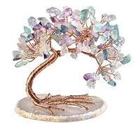 Nupuyai Fluorite Tree with Agate Slice Base, Money Tree Figurines Fengshui Ornament for Home Office Wedding Decoration