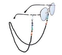 Nupuyai Glasses Chain, 7 Chakra Stone Beads, Obsidian, Reading Glasses Strap, Adjustable, Multifunctional, Gift Bag Included