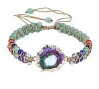 Nupuyai Green Aventurine 7 Chakra Crystal Stone Bracelet for Women, Adjustable Double Layer Crystal Beads Bracelet with Druzy Geode Slice Charm